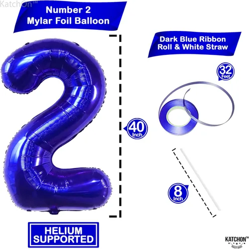 Miniatura 704 de KatchOn, Globo grande azul número 2 de 40 pulgadas Decoraciones de cumpleaños de Baby Shark para niño de 2 años Globo azul número 2 Globo