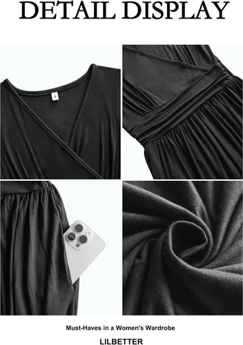Miniatura 6 de Lilbetter - Vestido largo, sencillo, sin mangas, escote en V profundo, color liso, holgado, informal, para mujer