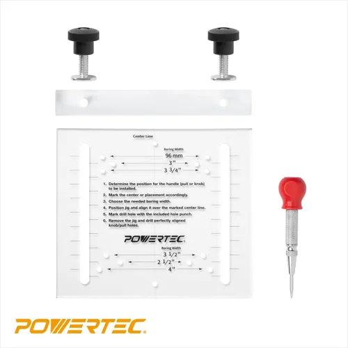 Miniatura 2 de POWERTEC Plantilla de hardware para gabinete con punzón central, plantilla de cajón para instalar tiradores, perillas, mango en gabinete y cajón