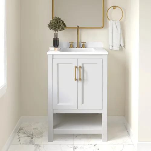 Miniatura 13 de EMMA + OLIVER Vesta - Vanidad de baño de 24 pulgadas, gabinete de fregadero individual con 2 puertas de cierre suave y estante abierto, encimera