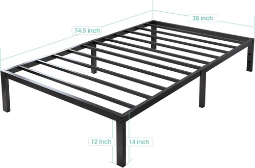 Miniatura 3 de yookare Marco de cama de metal resistente de 14 pulgadas de alto, 3500 libras, con almacenamiento, base de colchón, plataforma de listones de acero