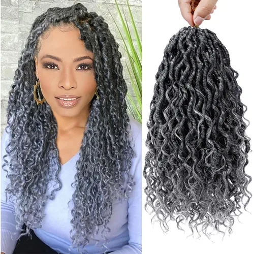 Miniatura 28 de Rastas sintéticas de cabello de ganchillo de 10 pulgadas, cabello de ganchillo Ombre Goddess Locs para mujer, trenzas de ganchillo suaves y rizadas
