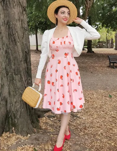 Miniatura 9 de Belle Poque - Vestido vintage sin mangas, para mujer, diseño floral, fruncido, lindo, acampanado, con vuelo, largo por debajo de la rodilla