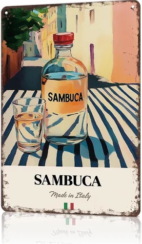 Cartel de metal vintage divertido de Sambuca, arte de pared para el hogar, sala de estar, oficina, bar, decoración de 8 x 12 pulgadas