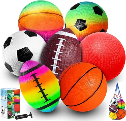 Juego de 7 pelotas deportivas de 8.5 pulgadas, pelotas de patio de recreo para niños y adultos, incluye pelota de fútbol, baloncesto y fútbol,