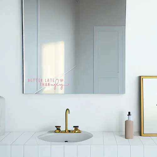 Miniatura 8 de 2 calcomanías de espejo con texto en inglés «Better Late Than Fey», calcomanías de vinilo para pared, buena idea de regalo, decoración de habitación