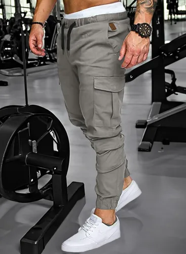Miniatura 3 de JMIERR Pantalones cargo de moda para hombre, casuales, de algodón, elásticos, de sarga con cordón, pantalones deportivos con 6 bolsillos