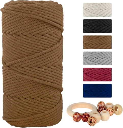 Miniatura 11 de Cordón de algodón macramé 5mmx109 yardas 4 hebras, Munzong Natural hecho a mano 4 cuerdas de algodón trenzadas para colgar en la pared, tejido