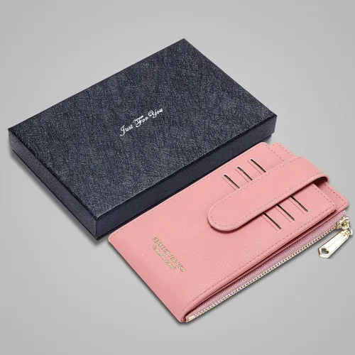 Miniatura 7 de OIDERY Cartera con tarjetero RFID para mujer, delgada, plegable, con cremallera, organizador de tarjetas, carteras con caja de regalo, Rosado