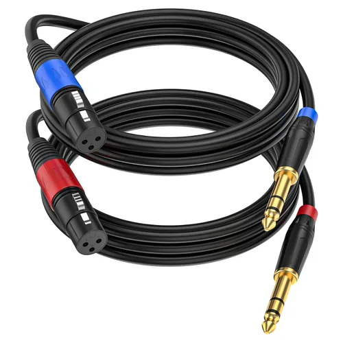 Miniatura 8 de Pack de 2 Cables XLR Hembra a 1/4 Pulgada 6,35 mm TRS Mono Jack para Micrófono Dinámico, 1,6 Pies, Negro, Cable de Micrófono XLR Hembra Equilibrado
