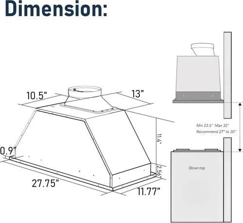 Miniatura 6 de IKTCH Campana extractora integrada/de inserción de 30 pulgadas 900 CFM, conducto convertible con/sin conductos, campana extractora de cocina