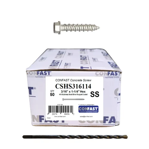 Miniatura 12 de CONFAST Tornillos de concreto de 1/4" x 1-3/4" de acero inoxidable 410, hexagonales, con broca para cemento para anclaje a mampostería, bloque