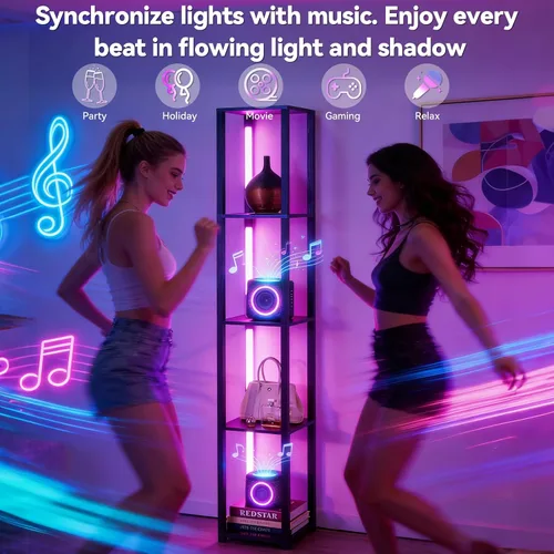 Miniatura 4 de RGBCW - Lámpara de pie LED inteligente y moderna con sincronización de música, lámpara de estante de esquina que cambia de color, lámpara de pie