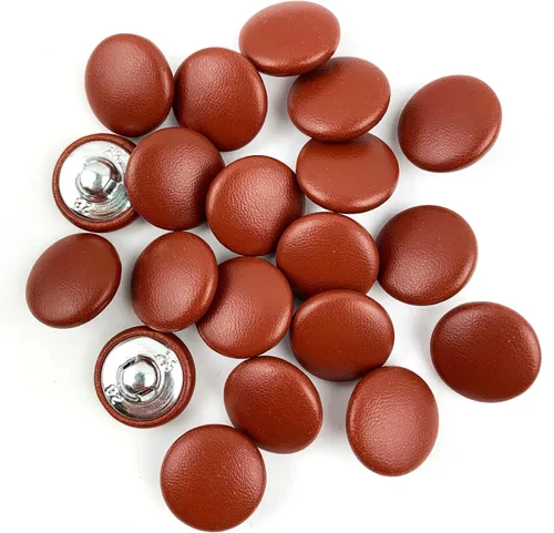 Miniatura 62 de Heyiwell 30 botones redondos cubiertos de cuero con vástago de metal, para vestidos de novia, camisas, vestidos, manualidades de costura (beige, mm)