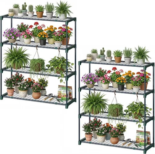 Miniatura 8 de Estantes para invernadero de plantas Ohuhu de 4 niveles, paquete de 2, estante extra ancho y estable para invernadero para exteriores, 31x18x42