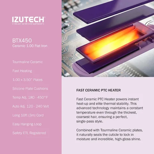 Miniatura 4 de IZUTECH BTX450 One Inch Styler Algodón Rosa