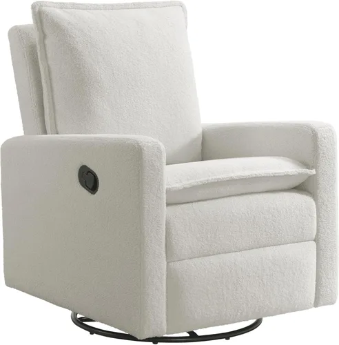 Oxford Baby Uptown - Silla mecedora tapizada manual con función de reclinar, giratoria 360° para cuarto de bebé y sala de estar – Bouclé blanco