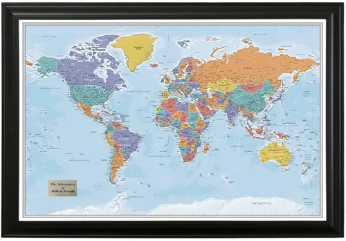 Miniatura 32 de Póster personalizado en lienzo enrollado con mapa del mundo, arte de pared con chinchetas – Grande 24" x 36" mapa del mundo de océanos azules