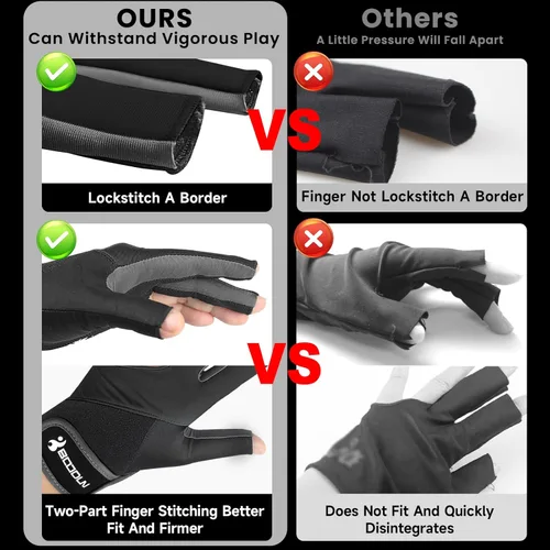 Miniatura 3 de YFY Guantes de billar para mano izquierda con 3 dedos, proceso de empalme, guantes deportivos de billar para hombres y mujeres