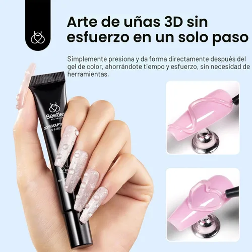 Miniatura 3 de Beetles - Arte de uñas en gel 3D, 1 unidad de 0.5 onzas líquidas, gel para esculpir 3 en 1, transparente que no se limpia, pegamento de arte