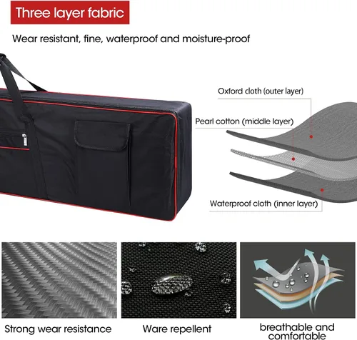 Miniatura 5 de Funda para teclado de 88 teclas, funda para piano con 2 bolsillos, funda para conciertos de teclado, 600D duradero, tela Oxford acolchada