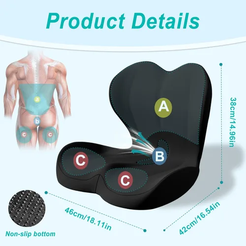 Miniatura 2 de Cojín de asiento para silla de oficina y automóvil, almohada de apoyo lumbar para silla de oficina, cojín de asiento ergonómico de espuma