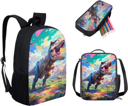 Miniatura 18 de HUGS IDEA Juego de 3 bolsas escolares con aislamiento térmico para el almuerzo, estuche para lápices