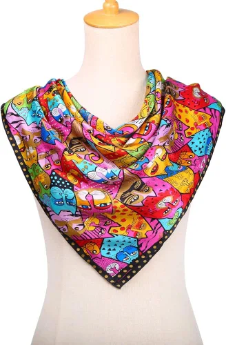 Miniatura 3 de HeyToo Bufanda cuadrada de seda 100% grande para mujer, colección de arte de lujo, bufanda para el cuello