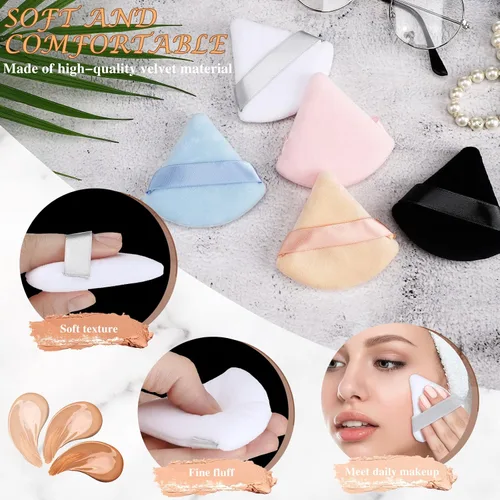 Miniatura 6 de Suclain 48 esponjas triangulares de terciopelo suave para maquillaje de rostro, esponjas triangulares para maquillaje cosmético húmedo y seco