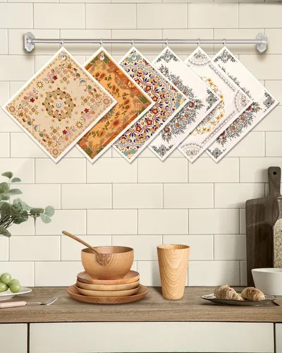 Miniatura 5 de Miss Adola 6 unidades de paños suecos para cocina - paños reutilizables para lavar platos, toallas de cocina absorbentes, lindas y divertidas, Bohemi