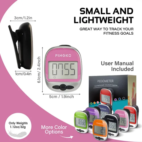 Miniatura 5 de PINGKO Podómetro portátil multifunción para exteriores, deportes, cuenta pasos/calorías/distancia Rosa