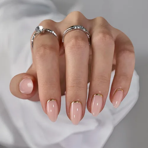 Miniatura 30 de BTArtbox Uñas cortas a presión, color negro, francés, almendra, con pegamento y pestañas adhesivas para mujeres en 16 tamaños, kit de 32 uñas de gel