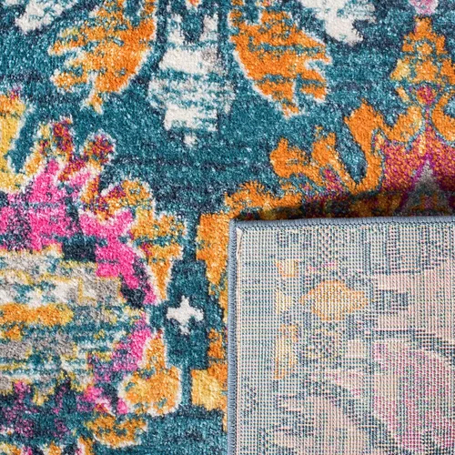 SAFAVIEH Madison Collection - Alfombra decorativa de 2 pies 3 pulgadas x 3 pies 11 pulgadas, color azul y naranja, diseño de damasco bohemio, no