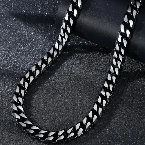 Miniatura 28 de YAMI Cadena de eslabones cubanos para hombre, azul/negro/oro de 14 quilates, acero inoxidable de 0.394-0.472 in de grosor, collar de cadena