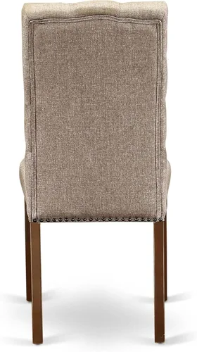 Miniatura 8 de East West Furniture ELP3T16 Elsa Parson - Juego de 2 sillas de comedor tapizadas de tela de lino color caqui oscuro con ribete de cabeza de clavo