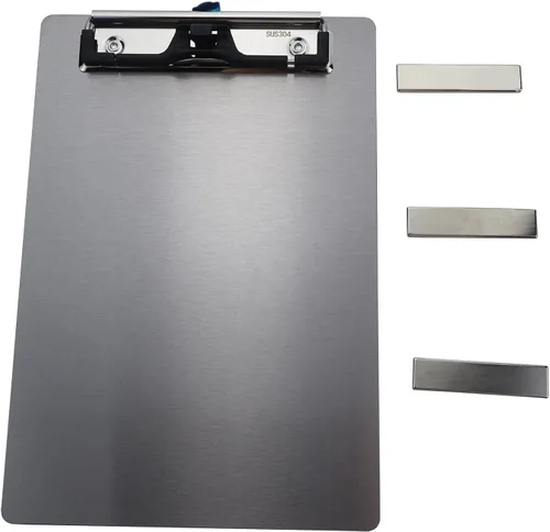 Miniatura 10 de Portapapeles magnéticos de acero inoxidable de 4x6, portapapeles de metal mini con clip de perfil bajo 304, pizarra negra para nevera, plantillas