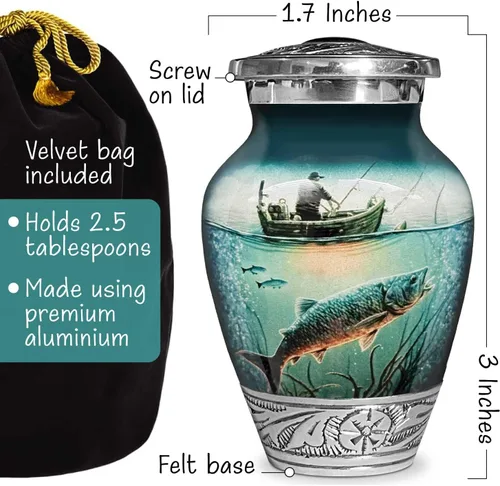 Miniatura 2 de Urna de pesca para cenizas humanas Recuerdo conmemorativo funerario hecho a mano Urna de cremación decorativa para mujeres y hombres
