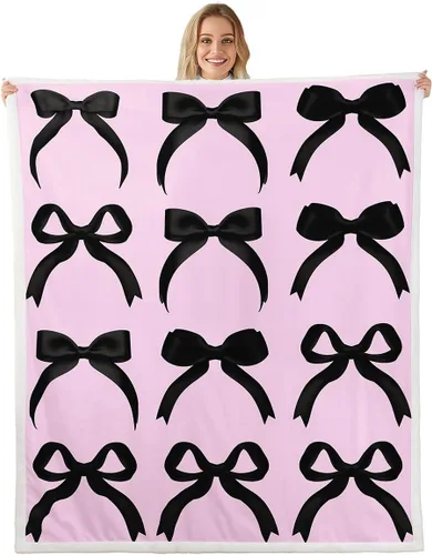 Miniatura 28 de Erosebridal Black Pink Bow Fleece Throw Blanket 40"x50" - Ultra-Soft for Couch Sofa Bed,Kawaii Cool Bowknot Sherpa Blanket,Princess Style Fuzzy