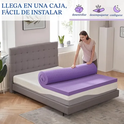 Miniatura 5 de SINWEEK Cubrecolchón de espuma viscoelástica de gel de 3 pulgadas, ventilado, suave, para aliviar la presión, almohadilla para colchón, cubrecolchón