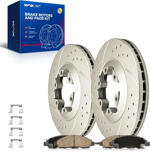 Miniatura 43 de Kit de freno delantero KAX, rotores de freno ranurados y con hendiduras, pastillas de freno cerámicas Compatible con Honda Accord 1990 1991 1992