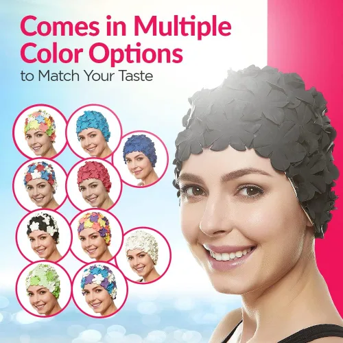 Miniatura 5 de BeeMo Gorro de Natación de Látex para Mujeres - Gorro de Natación de Goma - Suave Cómodo Elástico Elegante Diseño de Corte Bajo Protege el Cabello