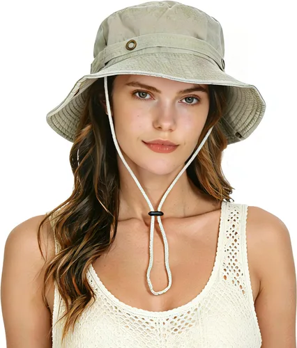 Miniatura 10 de Sombrero de ala súper ancha, protección UPF 50+, sombrero de pescador impermeable para pesca, senderismo, campamento, nailon transpirable y malla