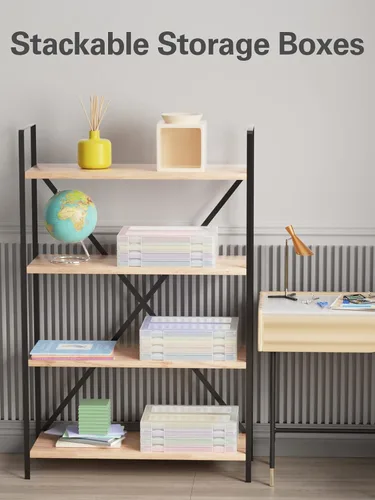 Miniatura 7 de Paquete de 4 cajas organizadoras de papel de plástico A4, almacenamiento de álbumes de recortes para papeles de cartas de 8.5 x 11 pulgadas, soporte