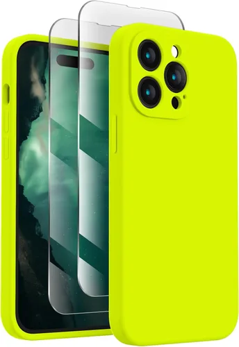 FireNova Funda diseñada para iPhone 14 Pro Max, funda de silicona mejorada [protección de cámara] con [2 protectores de pantalla], forro interior de