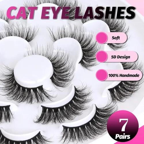 Miniatura 5 de Veleasha Pestañas 5D de Visón Sintético Pestañas Postizas Hechas a Mano Pestañas Cat Eye Pestañas Finas y Esponjosas Pestañas Postizas Ligeras