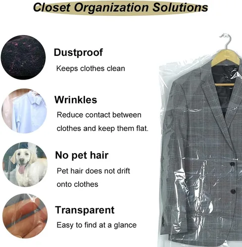 Miniatura 6 de 10 fundas de plástico transparente para ropa de 35.4 pulgadas, bolsas protectoras a prueba de polvo, adecuadas para almacenamiento en el hogar