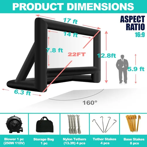 Miniatura 6 de GYUEM - Pantalla de proyector de 22 pies, pantallas de película inflables para teatro al aire libre y en interiores, incluye cuerdas, soplador
