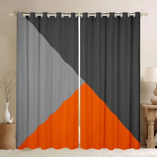 Miniatura 10 de Cortinas opacas de 38 pulgadas de ancho x 45 pulgadas de largo, cortinas opacas de triángulo geométrico naranja, negro, gris claro, cortinas
