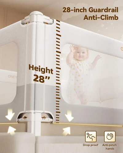 Miniatura 5 de Barandilla protectora para cama de bebé para niños pequeños, rieles reforzados de 39 pulgadas para cama individual con altura ajustable, barandilla