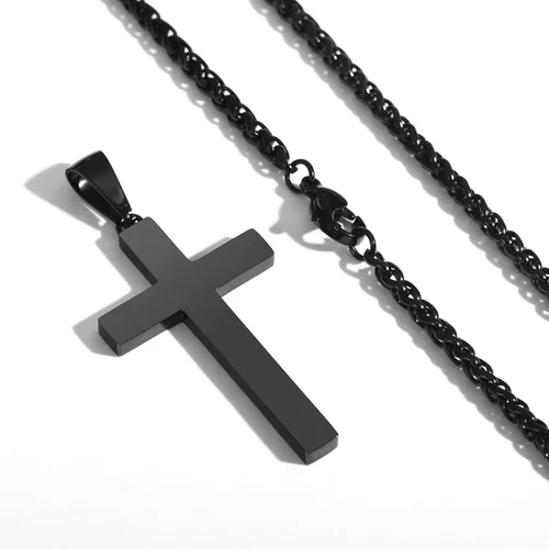 Miniatura 2 de P. BLAKE Collar con colgante de cruz de acero inoxidable para hombres y niños, colgante de cruz cristiana con cadena de 24 pulgadas